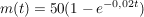 $ m(t) = 50 (1 - e^{-0,02 t}) $